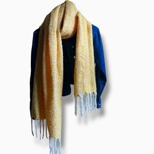 Huge yellow scarf soft and cozy yellow with white fringes